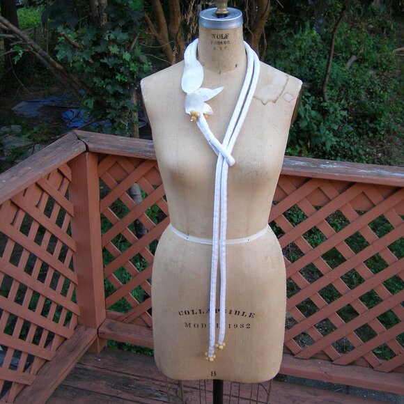 UNIQUE One of a kind Satin Rolled Belt/Necklace Mother of Pearl Leaf Buckle Bead main image 14